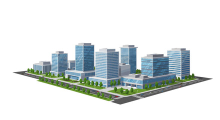 Fototapeta premium Modern urban cityscape with skyscrapers and streets in isometric style