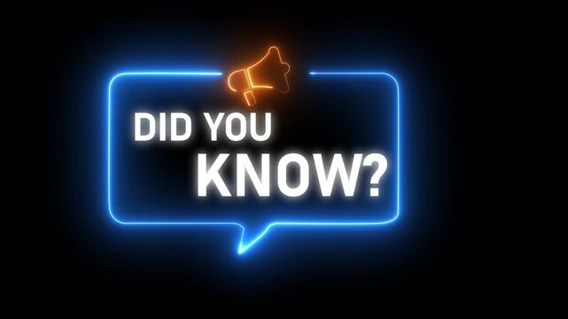 Glowing blue and yellow Neon &ldquo;Did You Know&rdquo; Speech Bubble with Megaphone Icon &ndash; Announcement and Information Concept
