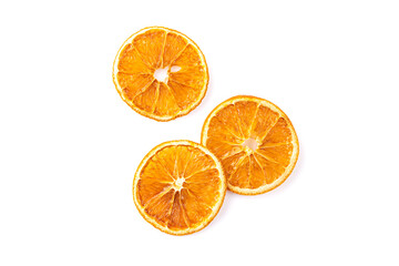 Dried  orange slices on white background.