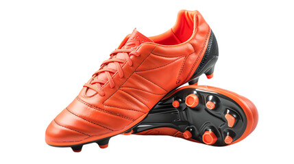 Shop vibrant orange soccer cleats: performance footwear for the field, ultimate traction and style on transparent background