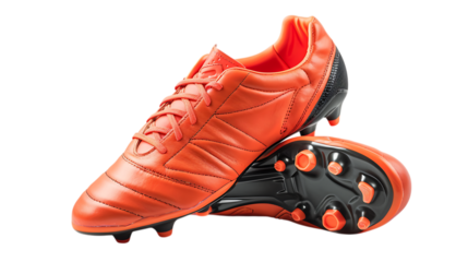 Shop vibrant orange soccer cleats: performance footwear for the field, ultimate traction and style on transparent background