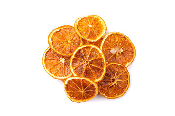 Dried  orange slices on white background.