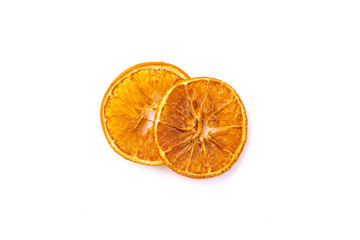 Dried  orange slices on white background.