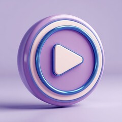 3D Play Button.  A vibrant purple play button, rendered in a 3D style.  Rounded, concentric circles create the button, with a light purple inner ring.