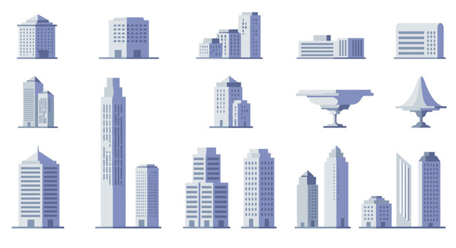 Modern city buildings collection in flat design