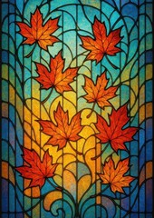 Fototapeta premium Vibrant stained glass leaves illustration.