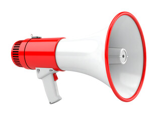 Red and white megaphone isolated on transparent background