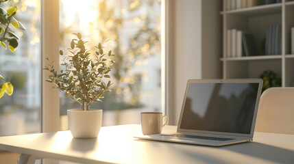 Fototapeta premium A serene and stress-free modern office environment with a calm, inviting atmosphere. 