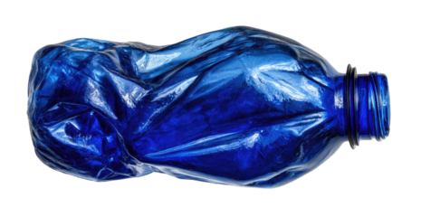 Crinkled blue plastic bottle