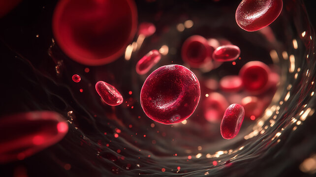 Microscopic Red Blood Cells Flowing Through Bloodstream Anatomy
