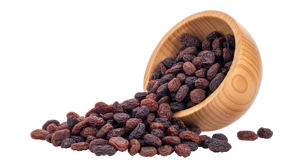 Isolated raisins spilled from a bowl