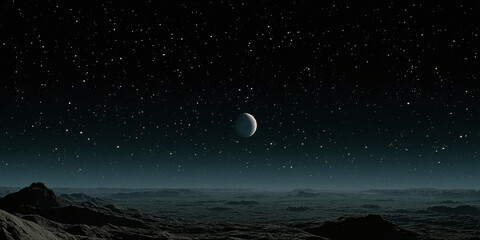 starry night over the moon surface vintage 1980s sci fi art dreamy cosmic landscape with glowing craters and distant galaxies