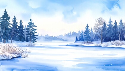 Obraz premium A beautiful winter landscape with snow-covered trees and frozen roads under a cold blue sky