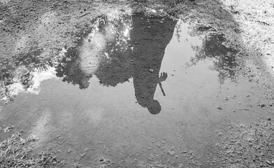Reflection of samurai are walking in forest