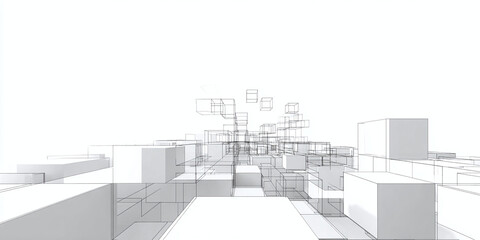 Wireframe bento box design with dynamic moving blocks creative abstract layout modern digital art concept geometric shapes interactive visualization