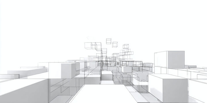 Wireframe bento box design with dynamic moving blocks creative abstract layout modern digital art concept geometric shapes interactive visualization