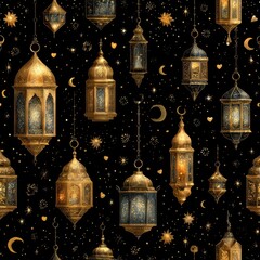 Obraz premium Lanterns Seamless Texture. Festival pattern for wallpaper, textile or wrapping
