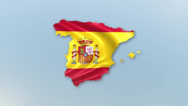 Spain country Flag Hoisting and Zoom to reveal the Country Border Map with Waving Flag Intro which is useful for news, political events, sports intros and presentation.