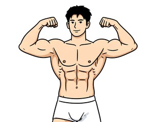 Fototapeta premium Cartoon illustration of a muscular man flexing