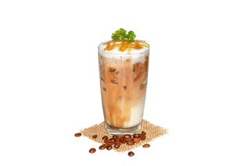 Vanilla milk served with Americano coffee on white background,isolate concept.