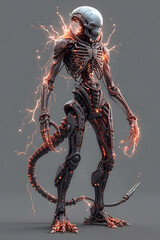Menacing Skeletal Alien with Glowing Veins


