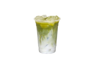 Matcha ice green tea served on sack in concept white background and isolate.