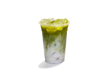 Ice matcha latte, isolate and white background concept.