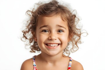 Funny beautiful child girl isolated on white background.