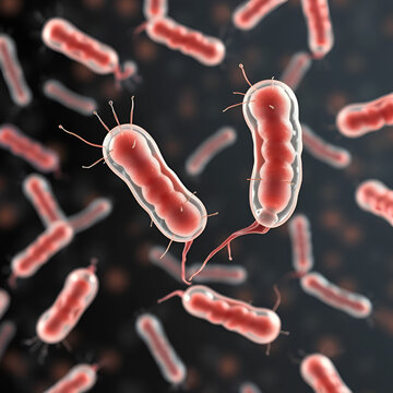Salmonella bacteria. S. typhi, S. typhimurium and other Salmonella, Gram-negative rod-shaped bacteria, the causative agents of enteric typhus and food toxicoinfection salmonellosis, 3D illustration
