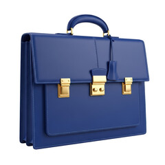 Blue Leather Briefcase with Gold Hardware on White Background