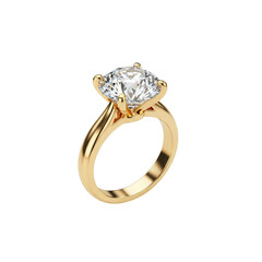 Elegant Gold Ring with Large Round Cut Diamond on Transparent Background