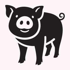 Black and White Silhouette of a Pig Standing