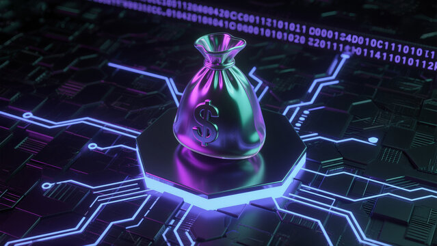 Financial currency against a technological background