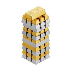 Fototapeta premium Gold and Silver Bar Stack Tower on Transparent Background