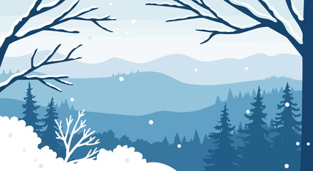 Charming Winter Scenery With Snow Covered Trees And Mountain Landscape
