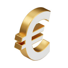 Golden and White Euro Currency Symbol on Transparent Background for Financial and Business Marketing