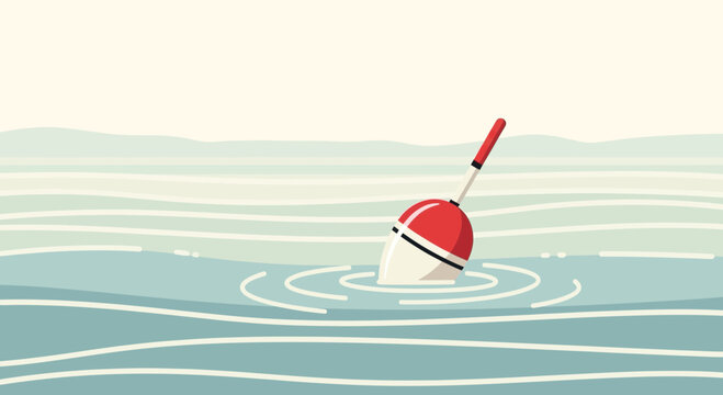 Cartoon Fishing Float On The Water Illustration Minimalist Background