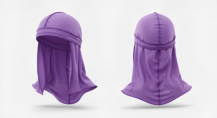 Realistic Isolated Purple Silky Durag Fashion Headwear Apparel Garment