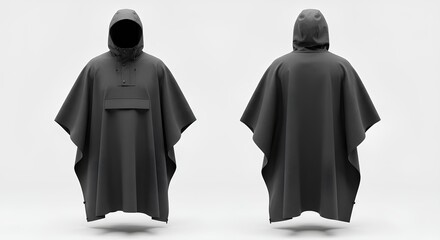 Minimalist Studio Shot Modern Black Poncho Waterproof Rainwear Apparel Mockup