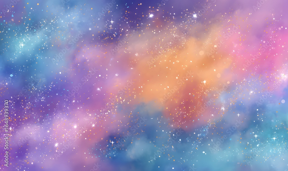 Poster create a background in pastel blue, purple, orange variations blended seamlessly with tiny random sp