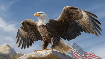 Magnificent Bald Eagle Spreading Wings Symbol of American Freedom