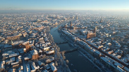Drone Capturing Cremona Urban Landscape During Winter