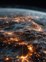 A stunning aerial view of Earth at night, showcasing illuminated cities and vibrant landscapes against a backdrop of stars and the atmosphere.