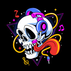 Skull cartoon with musical graphic