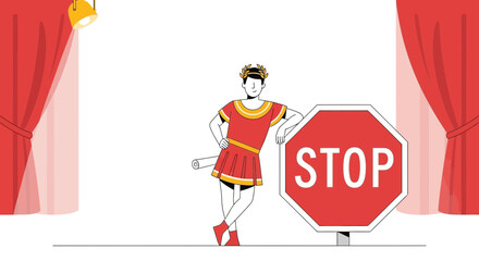 Classical Authority Posing With A Red Stop Sign On Stage