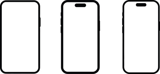 Modern Smartphone Outlines Set, Rounded Edges, Notch, Transparent Background
