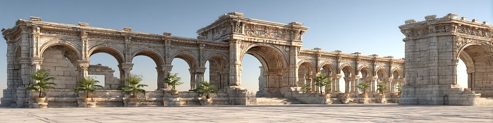 Obraz premium Rocket station built with Greco-Roman arches and vintage airline branding