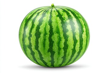 Round, vibrant green watermelon, striped