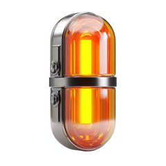 Fototapeta premium Futuristic capsule-shaped device with a transparent top, metallic orange base, and glowing blue core, isolated on transparent background