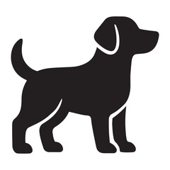 A vector silhouette illustration of a cute black Labrador retriever puppy